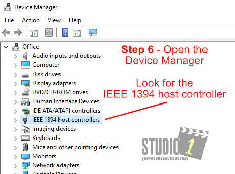 Device Manager IEEE 1394 Host Controller Studio 1 Productions Inc David Knarr