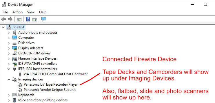 Device Manager Firewire IEEE 1394 Driver Studio 1 Productions Inc David Knarr