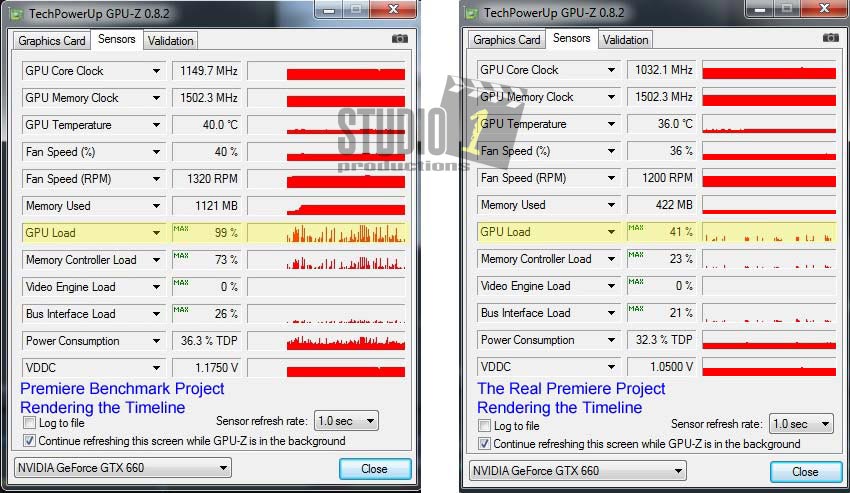 GPUZ Adobe Premiere Timeline GPU Load Studio 1 Productions