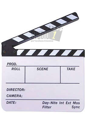 A modern Film Clapboard also know as a Film Slate Studio 1 Productions